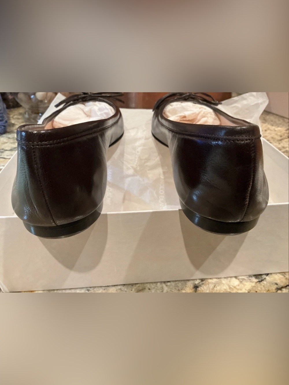 Manolo Blahnik Chocolate Brown Leather Bow Flats 39.5 - Picture 4 of 8